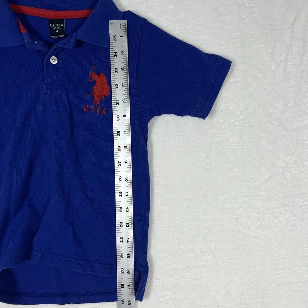 U.S. Polo Assn Boys Kids Polo Shirt Size 4 Blue Cotton Pique Short Sleeve